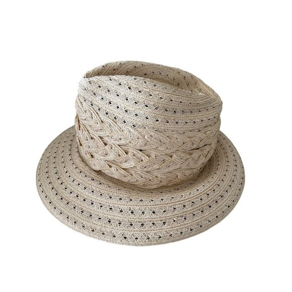 VINTAGE KOKIN NEW YORK Fedora HAT Woven Straw Natural Color main image 7